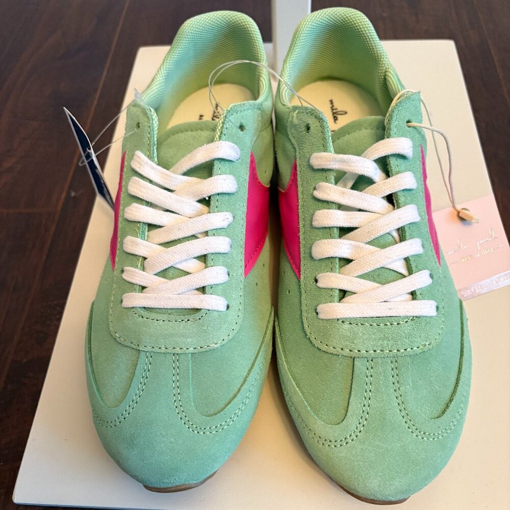 MILA PAOLI GREEN AND PINK GENUINE LEATHER UPPER SNEAKERS NWT